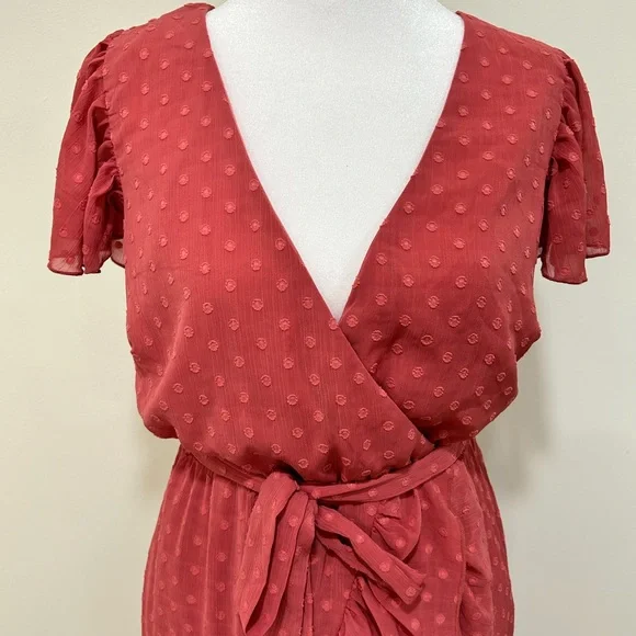 Lulus Mauve Have Harmony Swiss Dot Ruffled Faux Wrap Midi Dress - Picture 2 of 5
